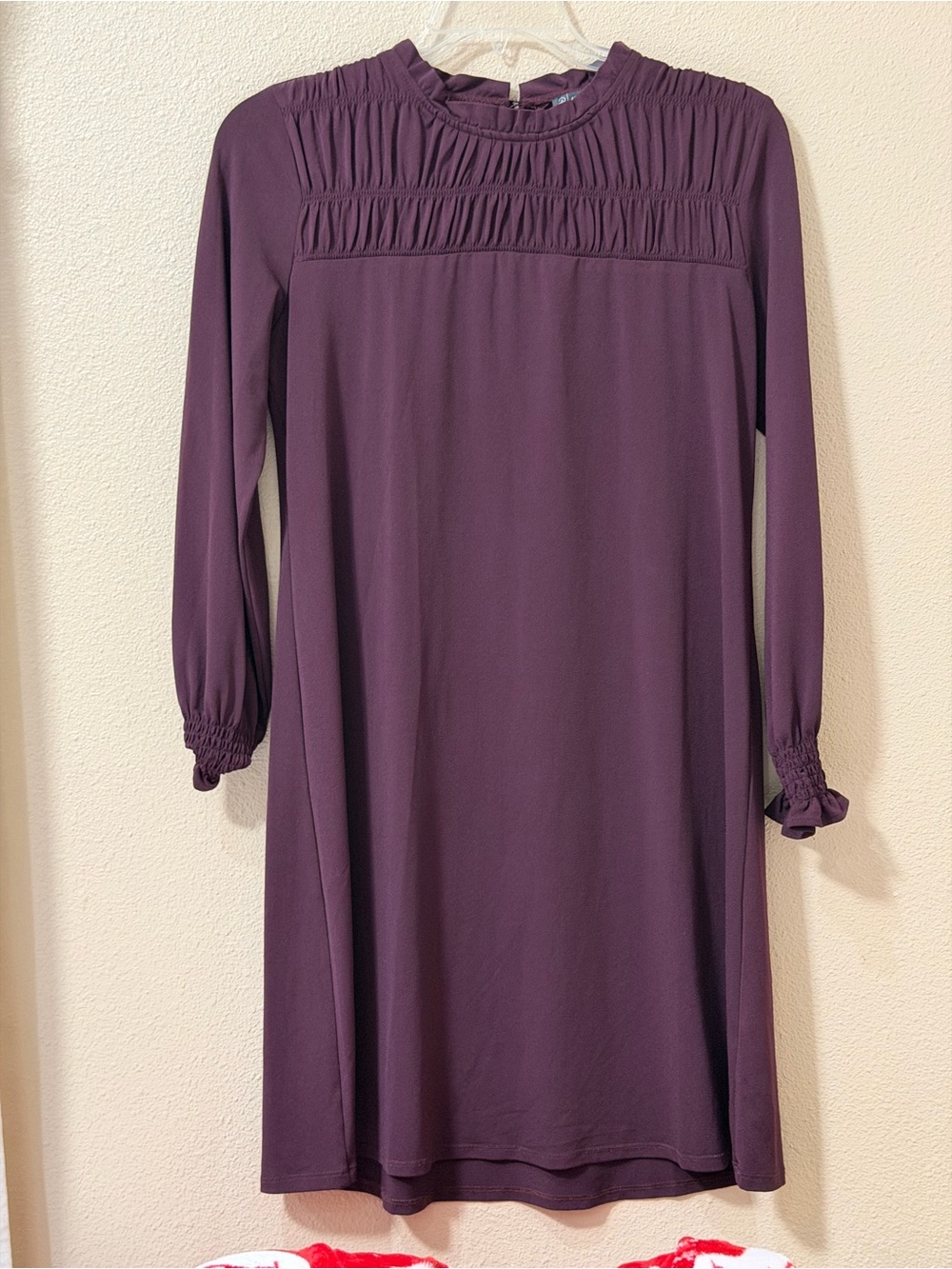 Adrianna Papell Plum Long Sleeve Smocked Yoke Dress